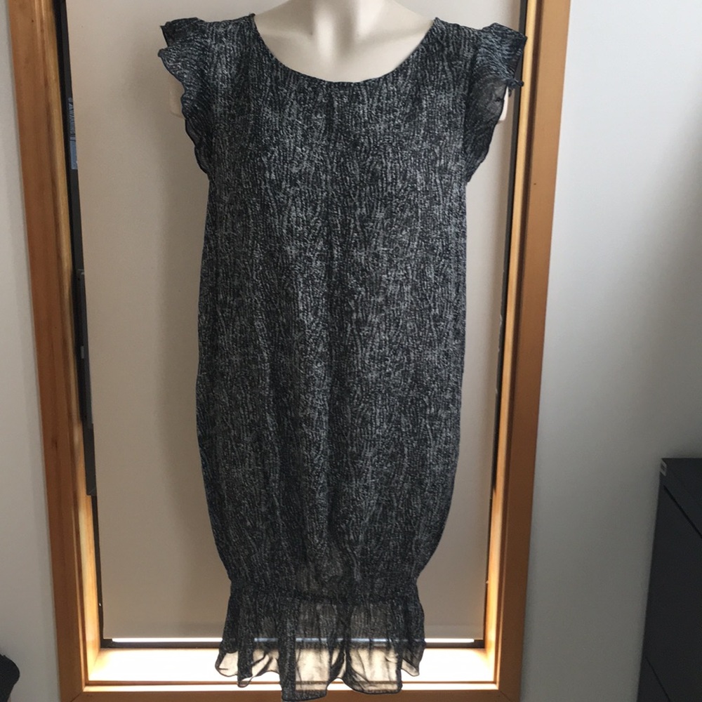 Unique sheer dress with ruffled sleeves and hem